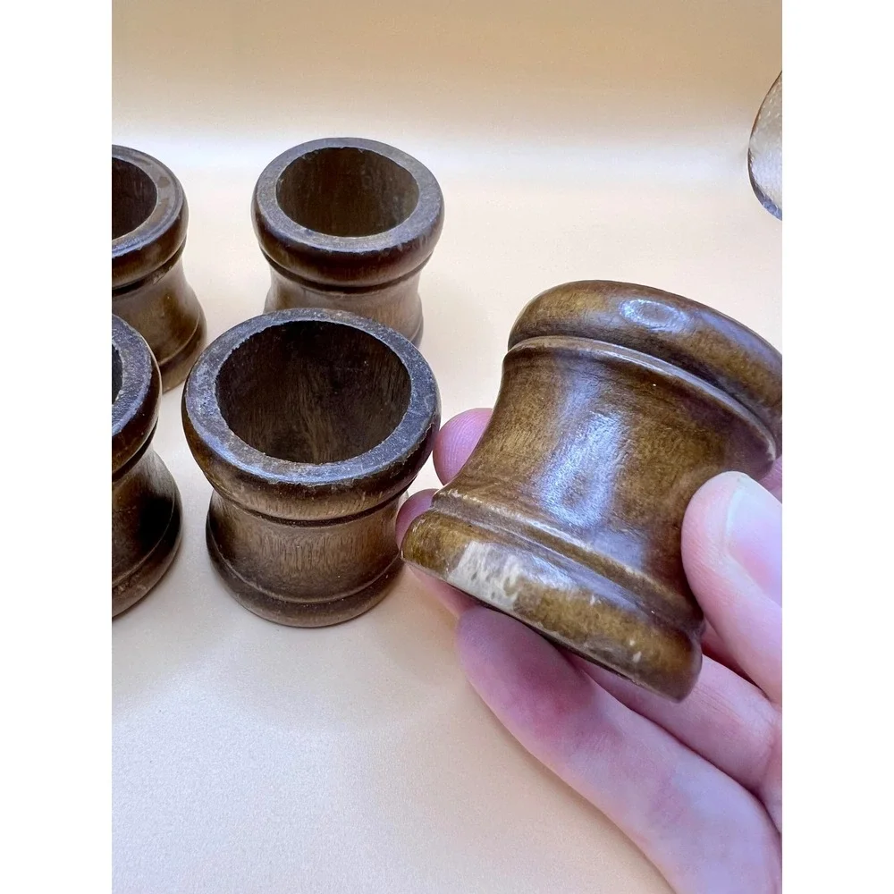 Vintage Dark Wood Napkin Rings Set of 8 Spool Hourglass Shape Brown Rustic Decor